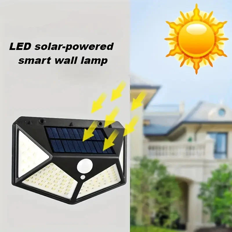 100 LED Solar Wall Lamp with Motion Sensor – High-Brightness Outdoor Security Light with Auto Brightness Control, Waterproof Solar-Powered Garden & Porch Lamp (Pack of 1)