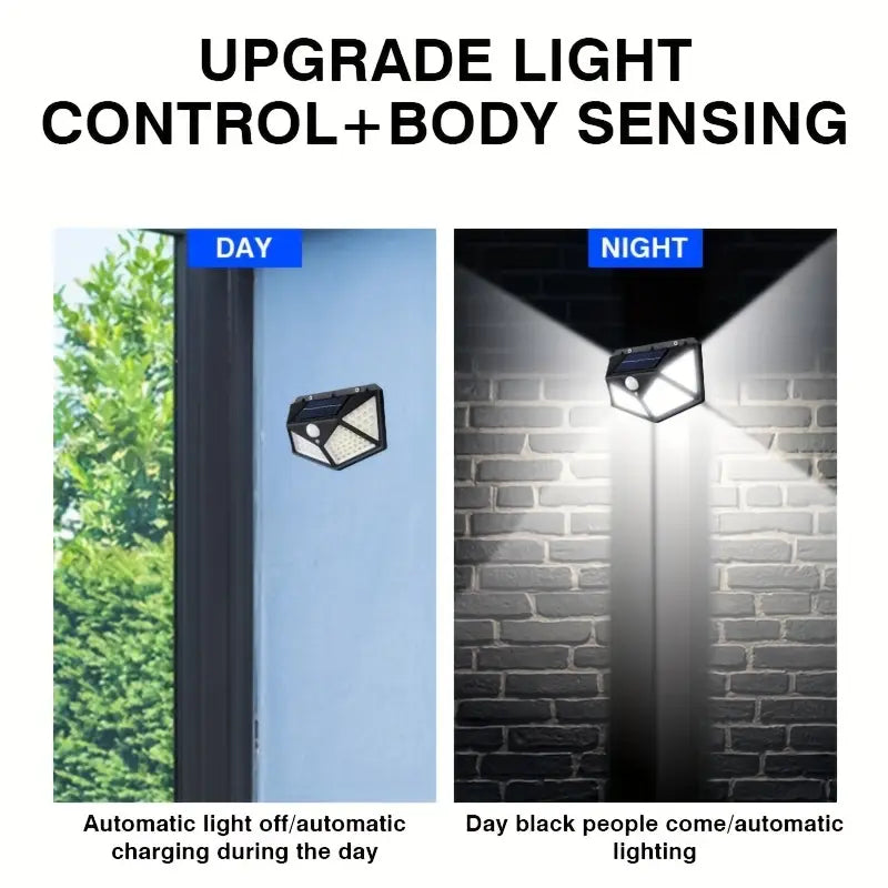 100 LED Solar Wall Lamp with Motion Sensor – High-Brightness Outdoor Security Light with Auto Brightness Control, Waterproof Solar-Powered Garden & Porch Lamp (Pack of 1)
