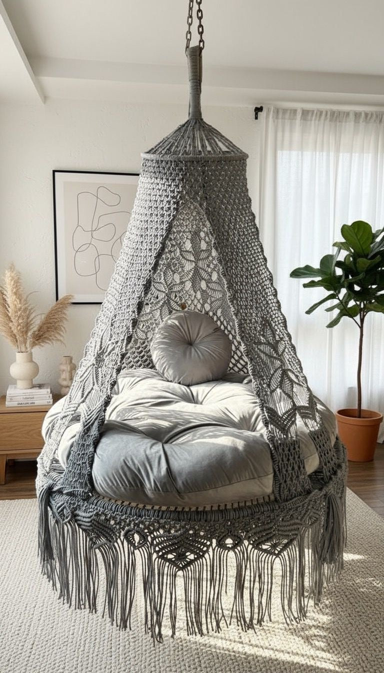 Light grey Isabelle Swing handmade bohemian swing