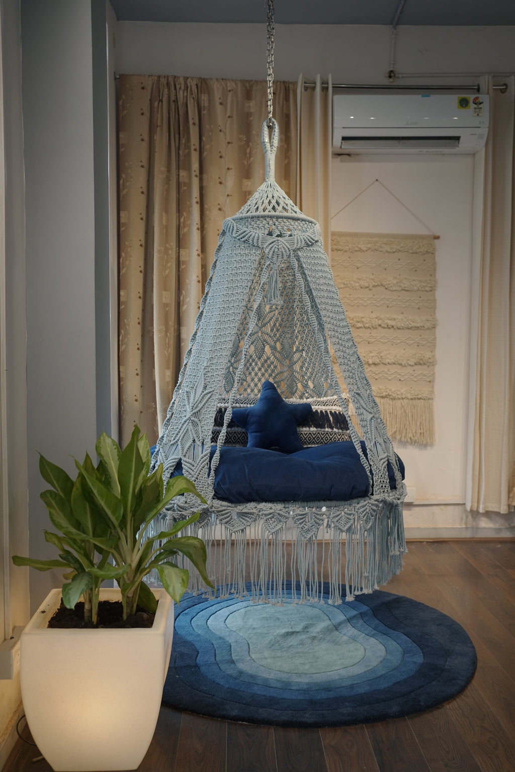 Navy Blue hanging hammock swing for kids and adults