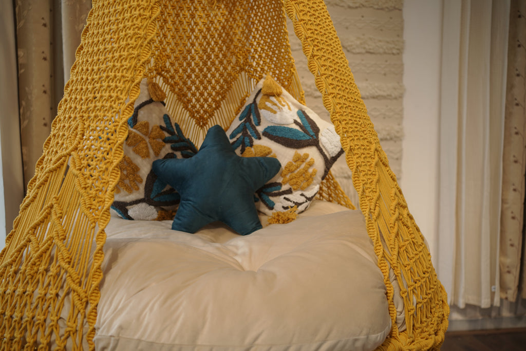 Sunny hanging macrame swing for two adults