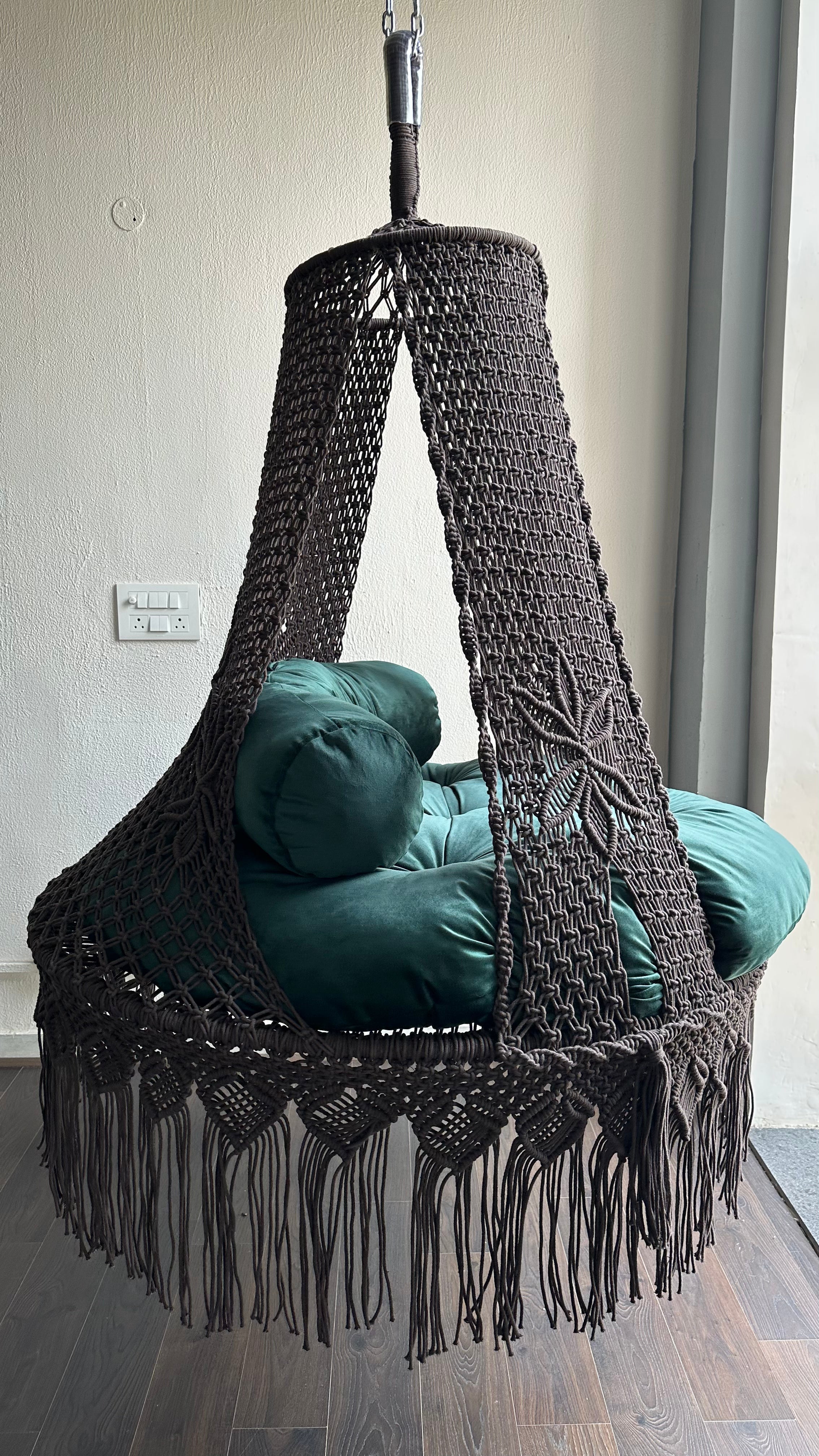 Macrame swing for two people Christiana Swing in mocha brown color