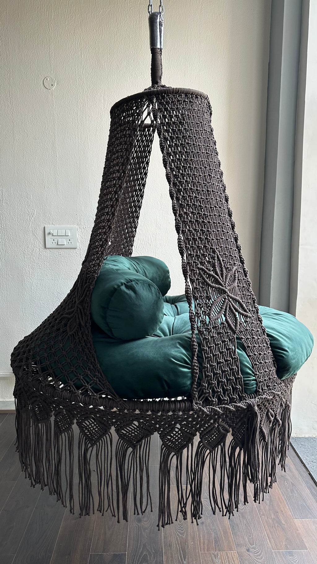 Macrame swing for two people Christiana Swing in mocha brown color