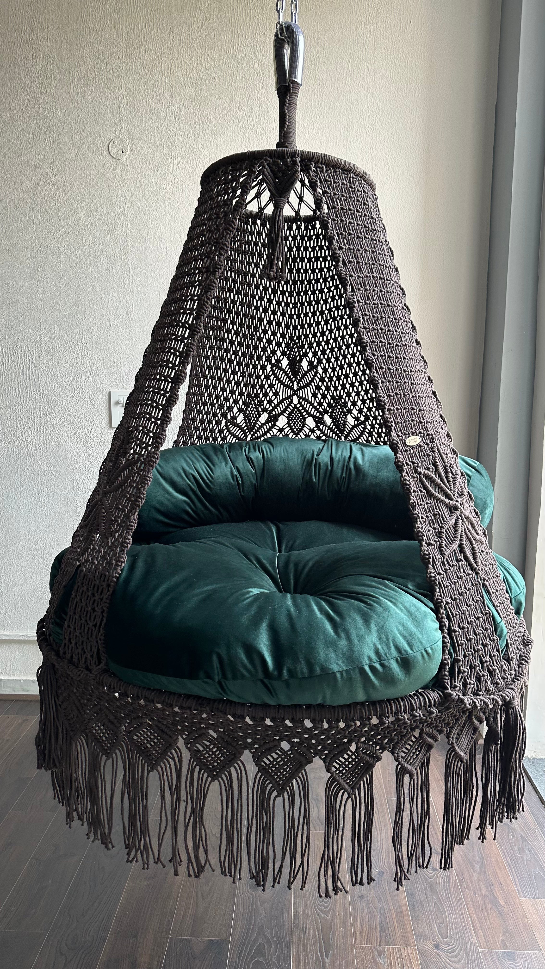 Macrame swing for two people Christiana Swing in mocha brown color