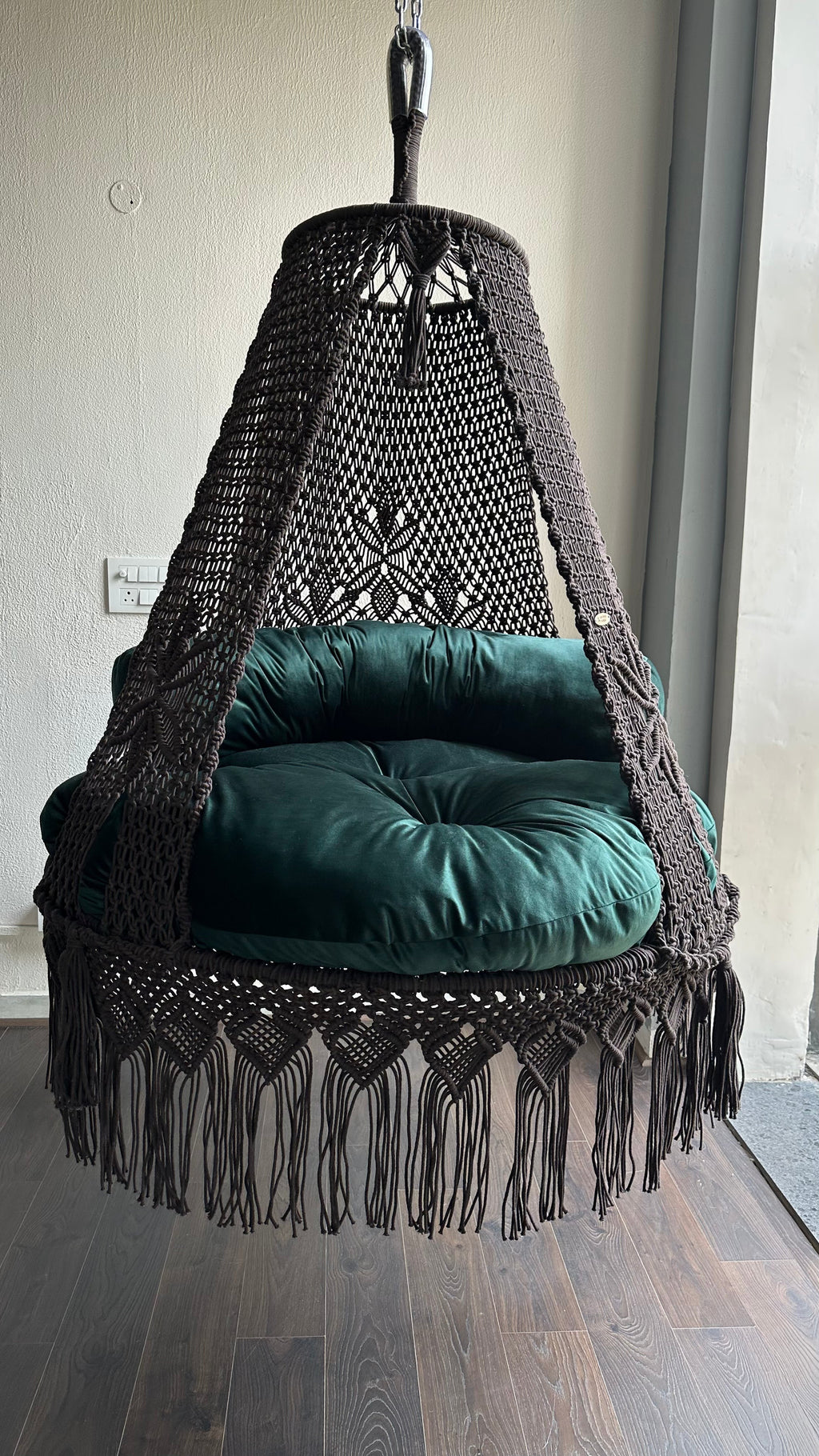 Macrame swing for two people Christiana Swing in mocha brown color