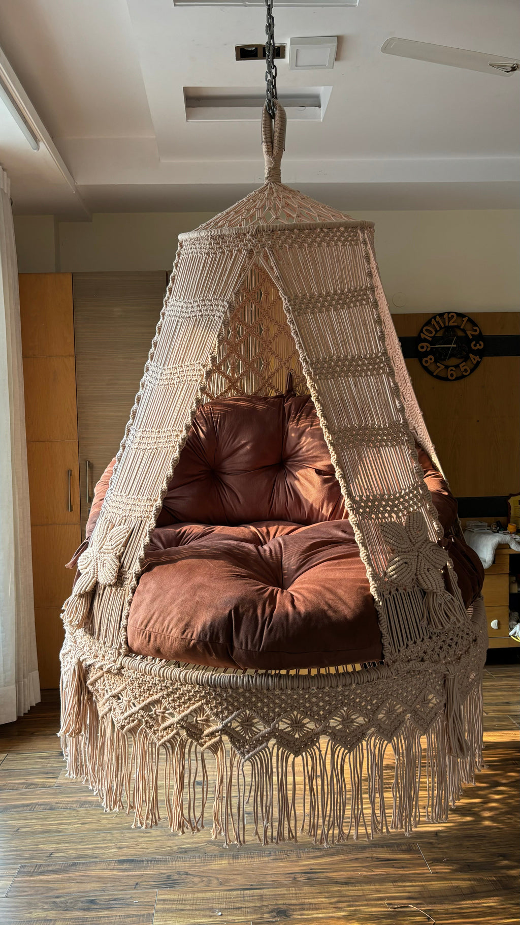Macrame hanging hammock swing for two people in Peach Pink color