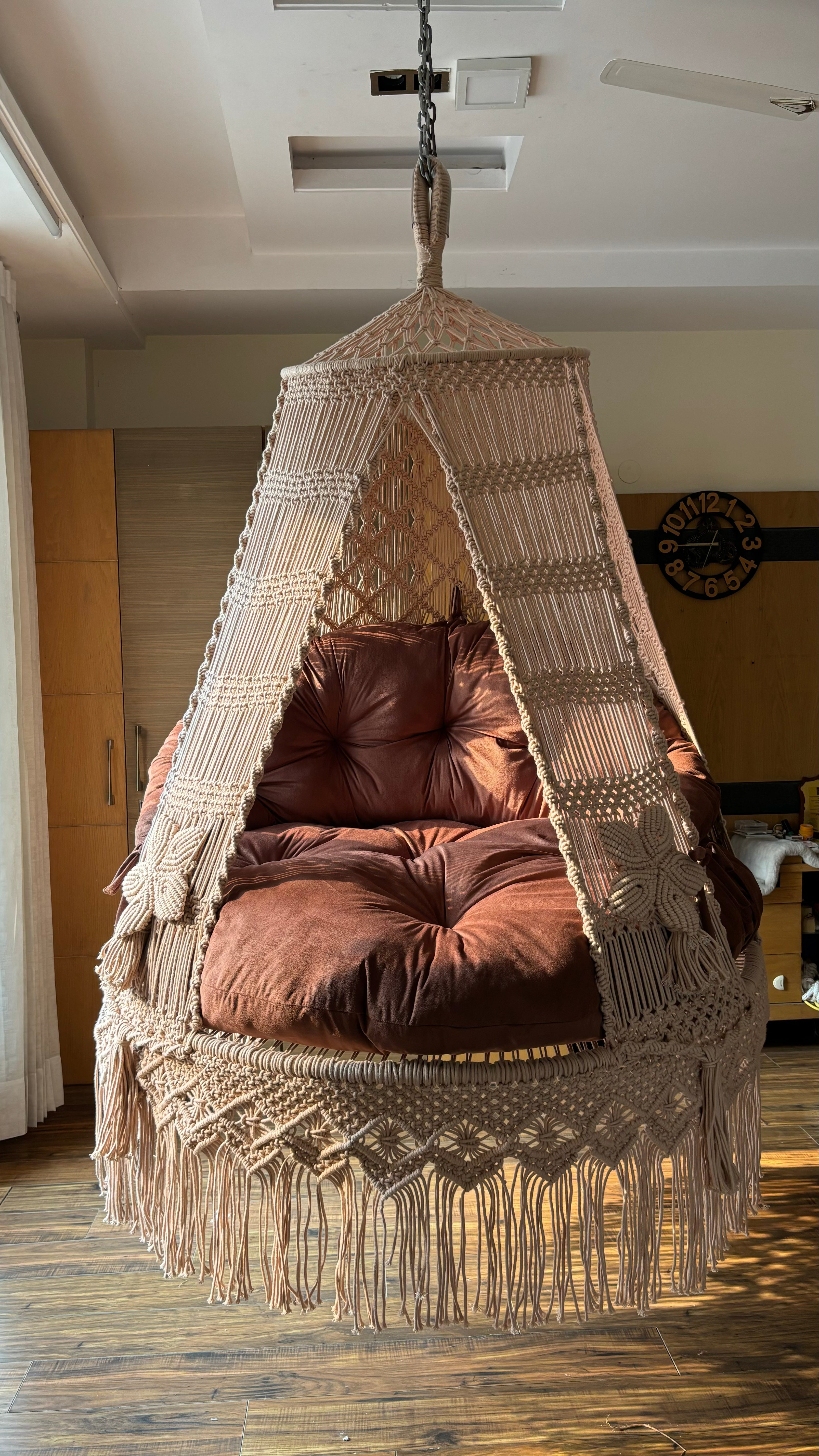 Macrame hanging hammock swing for two people in Peach Pink color