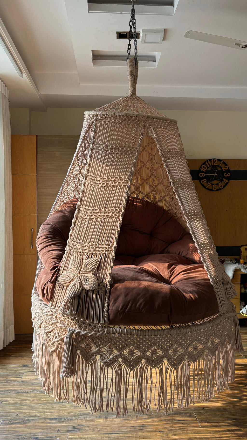 Macrame hanging hammock swing for two people in Peach Pink color