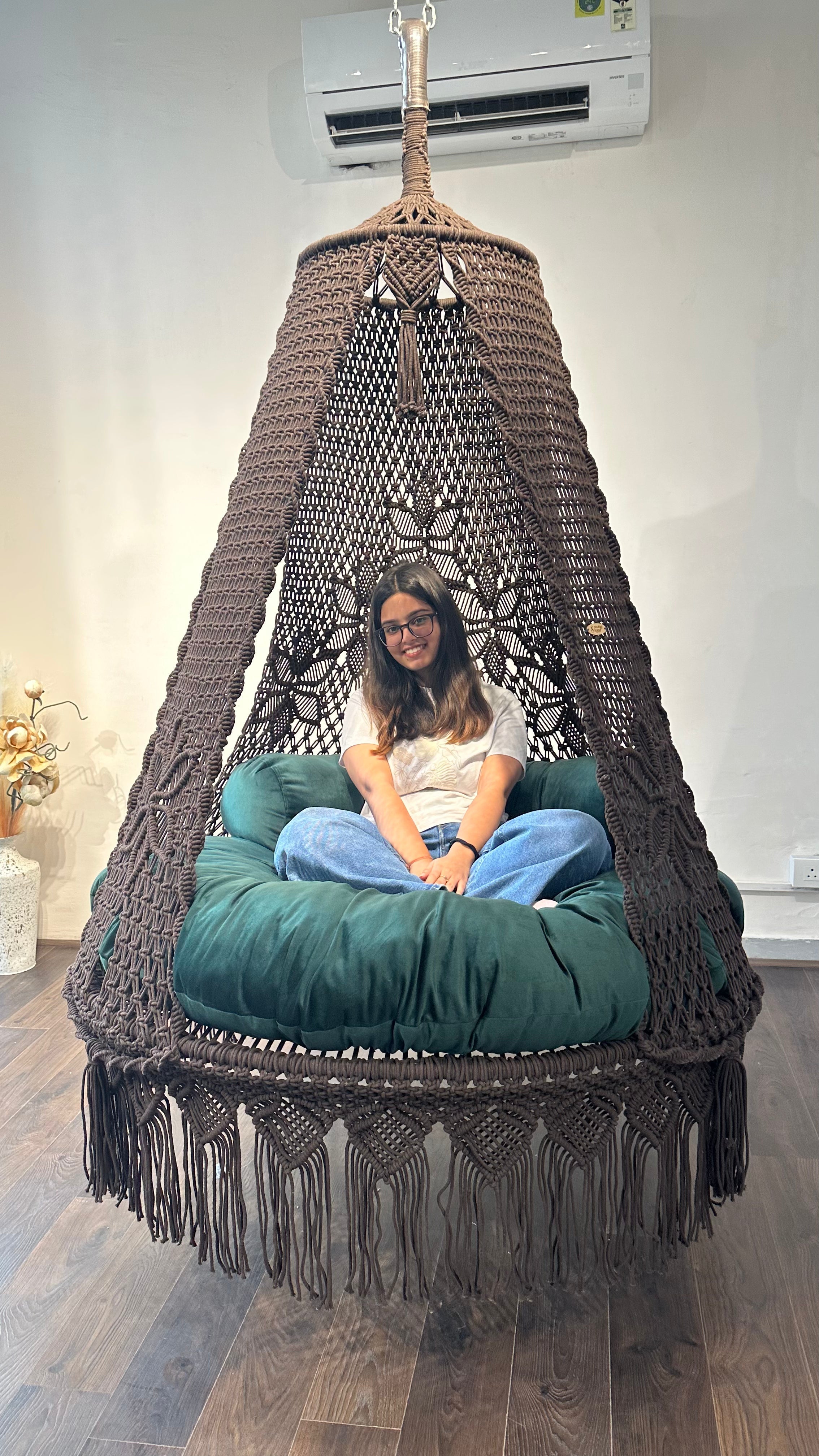 Macrame swing for two people Christiana Swing in mocha brown color