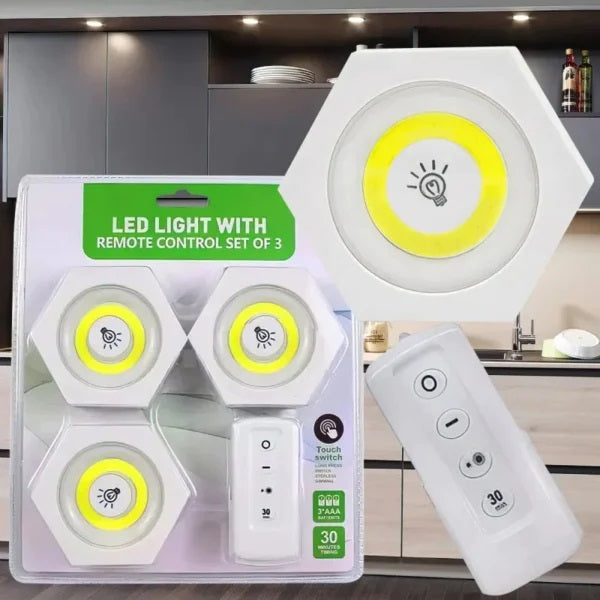 3 Pcs Remote Control LED Tap Wall Light – Wireless Stick-On LED Puck Lights for Home, Ceiling, Cabinets & Kitchen