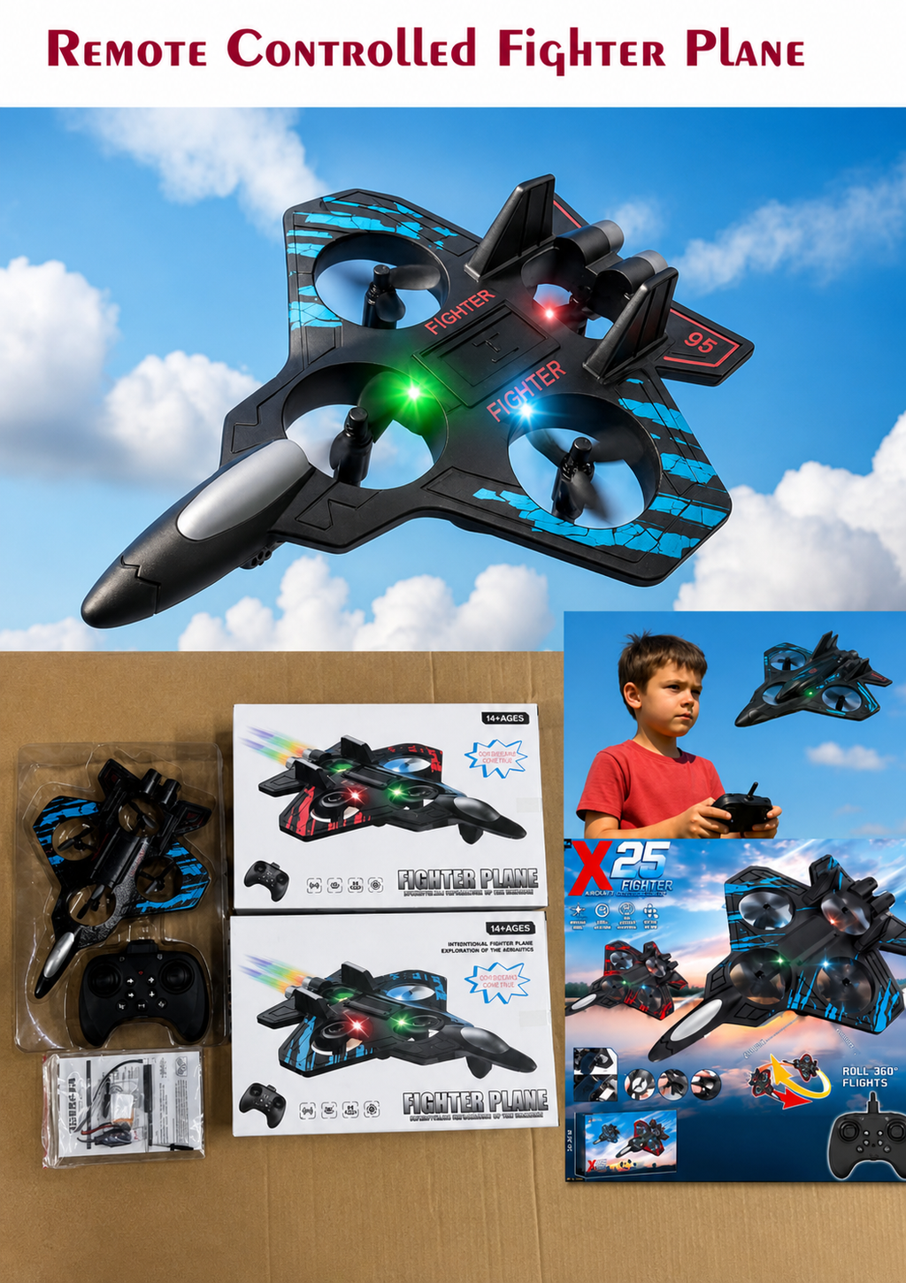 Battle Remote Control Fighter Jet RC Airplane for Kids & Adults with LED Lights | 360° Flip, Stunt Roll Flying Plane Toy for Boys